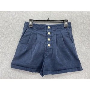 Comune Women's Pleated Shorts Sandia Deep Navy Blue Size Medium Cotton Cuffed